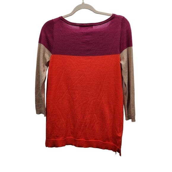 Loft Lightweight Wool Blend Colorblocked 3/4 Sleeve Crew Neck Sweater, S - Picture 4 of 6